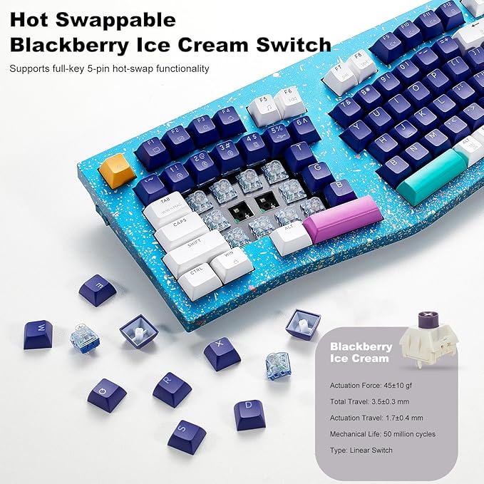 Hexgears F2 - Aluminum Custom Mechanical Keyboard Split Alice 83 Key Layout Ergonomic Keyboard Hot Swappable Creamy Linear Switch BT5.0/2.4GHz/USB-C RGB Backlit for Win/Mac (Color Blue)