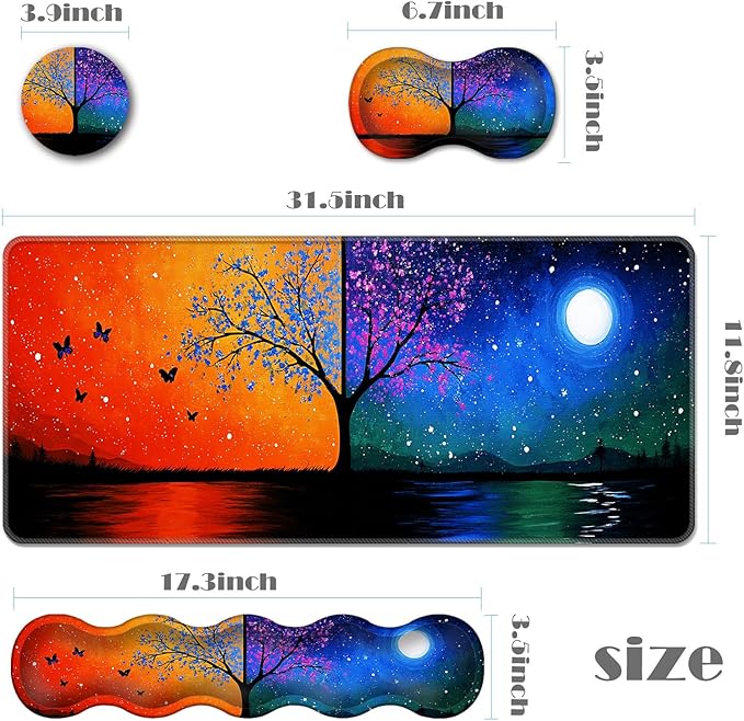 Ergonomic Keyboard Wrist Rest &amp Mouse Pad Wrist Rest SetXL Gaming Desk Mat 31.5x 11.8Non-Slip BaseMemory FoamEasy Typing Pain Relief for Office &amp HomeButterfly Tree