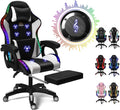 Gaming Chair with LED Lights and Speakers Ergonomic Pro Video Game Chair with Massage and Footrest for Adults Teens and Kids - Perfect for Gaming Office and Working. (Black + White)