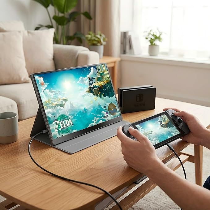 Portable Gaming Monitor 16 Inch 144Hz 1920x1200 FHD+ USB-C Portable Monitor HDR IPS Second Screen for Laptop MacBook Pro PC PS5 Xbox Switch