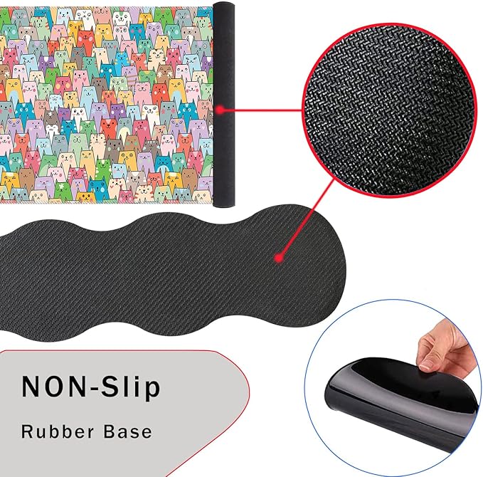 Mouse PadLarge Pink Desk Mat 4in1 XXL Mousepad + Keyboard Wrist Rest+Mouse Wrist Rest+Coaster Set with Ergonomic Desk Pad for Home Office Table Computer-Colorful Cats