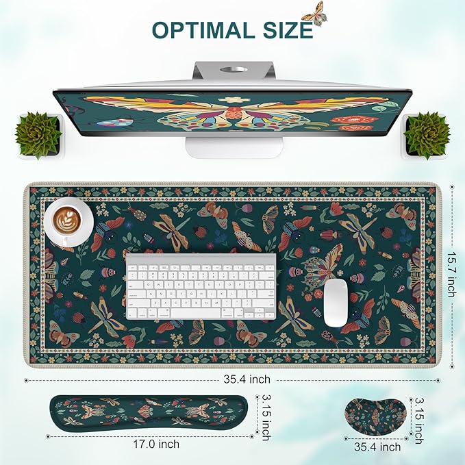 iCasso Large Mouse pad for Desk Computer Desk Mat 3Pcs XXL Keyboard and Mouse Pad + Keyboard Wrist Rest Desk Matt for Desktop Easy Typing Pain Relief Ultra Thick Mousepad Keyboard Mat(Green)