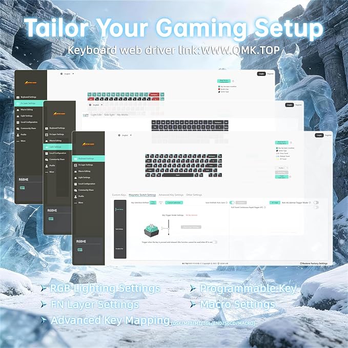 ATTACK SHARK R68 HE Carbon Fiber 8000Hz Rapid Trigger Keyboard 0.005mm RT Accuracy 68 Keys Wired Gaming Keyboard with Magnetic Switch Adjustable Actuation Snap Tap RGB Lighting for PC/Mac Ink