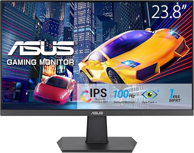 ASUS Eye Care VA24EHF - 24 Full HD Display - Frameless Flicker-Free Blue Light Filter Adaptive Sync - 1ms MPRT 100Hz 16:9 IPS Panel 1920 x 1080 - HDMI Black