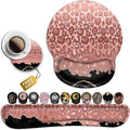 Ladies Desktop Mouse Pad with Wristband Soft Memory Foam Keyboard Wrist Rest Ergonomic Mouse Pad Coaster Keyboard Mousepad SetFashion Rose Gold Leopard Pattern and Black Marble Design