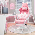 Pink Cat Gaming Chair with Footrest Ergonomic Cute Gamer Chair with Cat Ears Comfortable Desk Computer Chair for Girls Adults