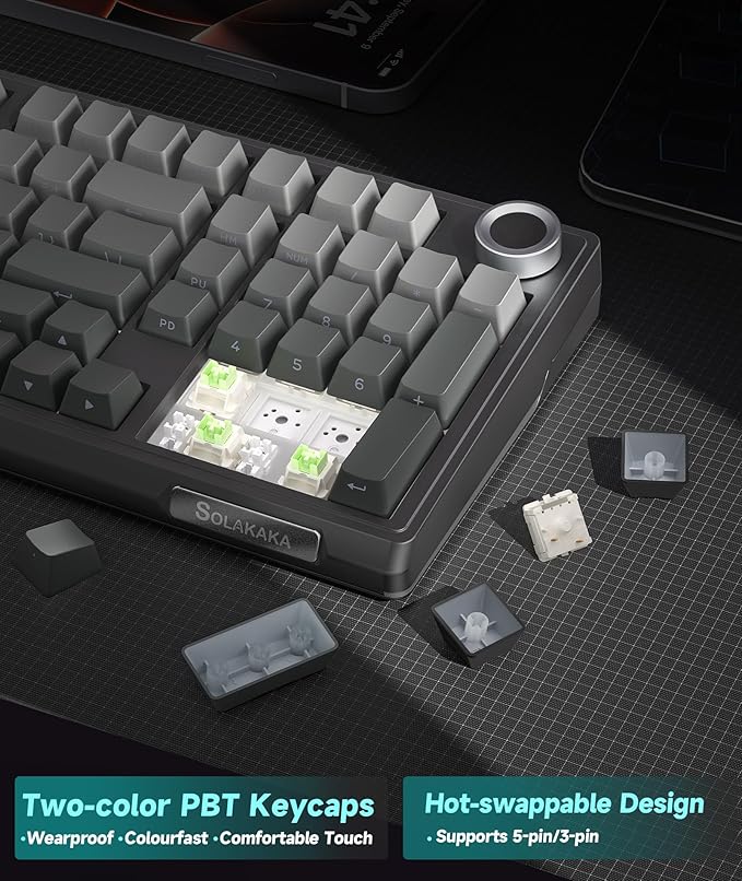 SOLAKAKA KI99 Pro 96% Wireless Mechanical Keyboard RGB Gaming Keyboard Hot-Swappable Pre-Lubed Switches Gasket Structure Creamy Keyboards (Gradient-Black Non-Silent Version)