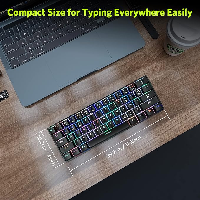 61 Keys RGB Wireless and Wired Mechanical Gaming Keyboard with Blue Switches Audible Click Sound Rainbow Portable Compact Mini Office Keyboard for Windows PC Gaming (F-SG61)