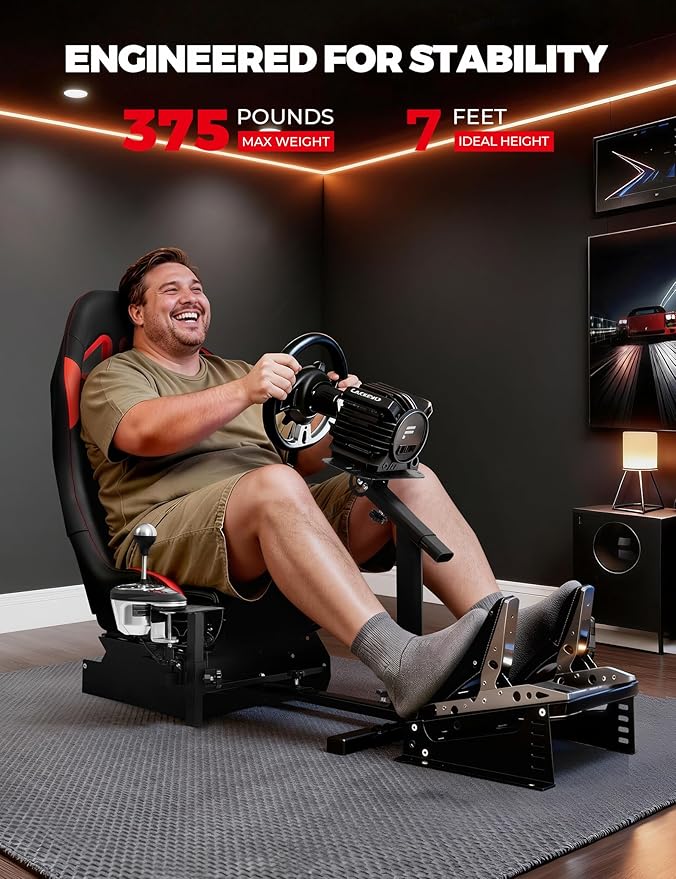 Foldable Racing Simulator Cockpit with Leather Seat Built for Stable Braking &amp Immersive Home Racing Compatible with Logitech Thrustmaster Fanatec MOZA