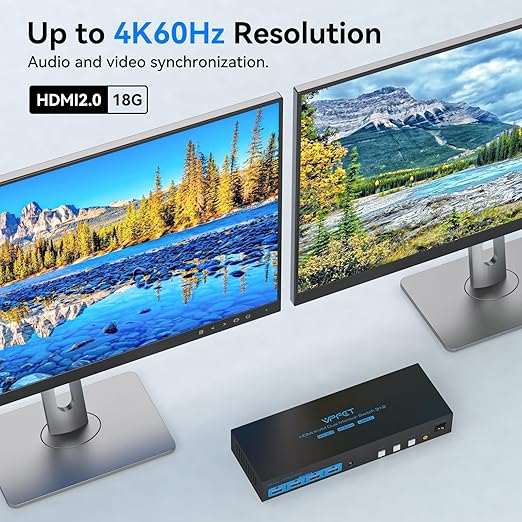 HDMI KVM Switch 2 Monitors 3 Computers EDID Simulation 4K@60Hz 3 Ports KVM Switches Dual Monitor for 3 PC Share 4 USB 3.0 Ports and 2 Screens with 3 USB Cables