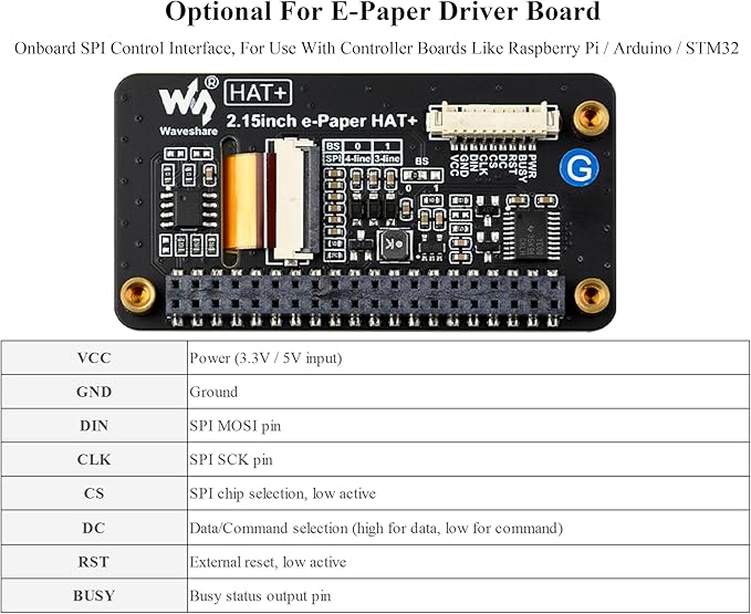 2.15inch E-Paper Display Compatible with Raspberry Pi 5/4B/3B+/Zero/Zero W/Zero 2W/Pico/Pico W/Pico 2/Jetson Nano 296x160 Pixel E-Ink Display Red/Yellow/Black/White SPI Interface with Driver Board