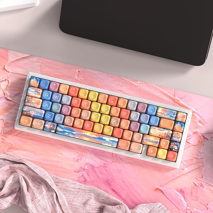 dagaladoo Cute PBT Keycaps SetSunset MOA Profile keycaps 60 75 100 PercentDye-Sub 134-key Custom Keyboard Keycap for 100% 75% 65% 60% TKL US Layout Mechanical Keyboard