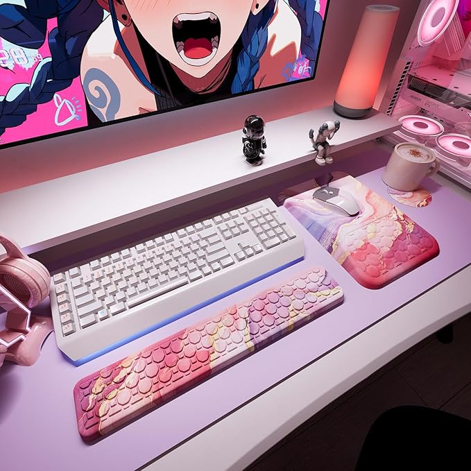 Ospelelf Ergonomic Mouse Pad and Keyboard Wrist Rest Support Wrist Rest for Computer Keyboard Office Gaming Pink