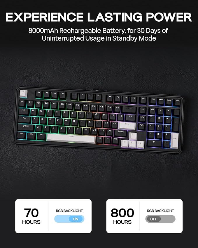 EPOMAKER TH99 Tri-Mode Wireless Mechanical Keyboard with 8000mAh Battery Hot Swappable Custom RGB Gaming Keyboard with Numpad Gasket Creamy for PC/Mac/Office (Black Creamy Jade)