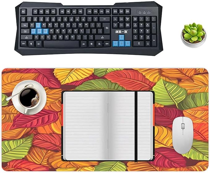 XXL Gaming Mouse Pad Autumn Fall Maple Leaves Large Desk Mat Protector for Desktop Anti-Slip Rubber Extended Computer Keyboard Mat Writing Pad Mousepad for Work Office Home15.7 * 35.4 in A-686