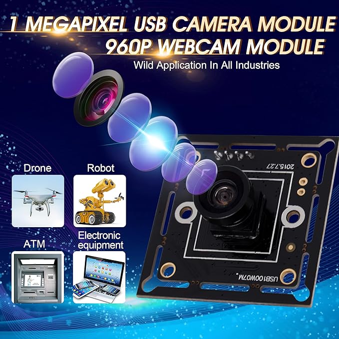 HD High Speed Wide Angle USB Camera Module for Computer 720P 30fps Super Mini UVC USB2.0 Webcam Board with 120degree No Distortion Lens CMOS OV9712 Industrial CCTV PC Camera for Linux Mac Android