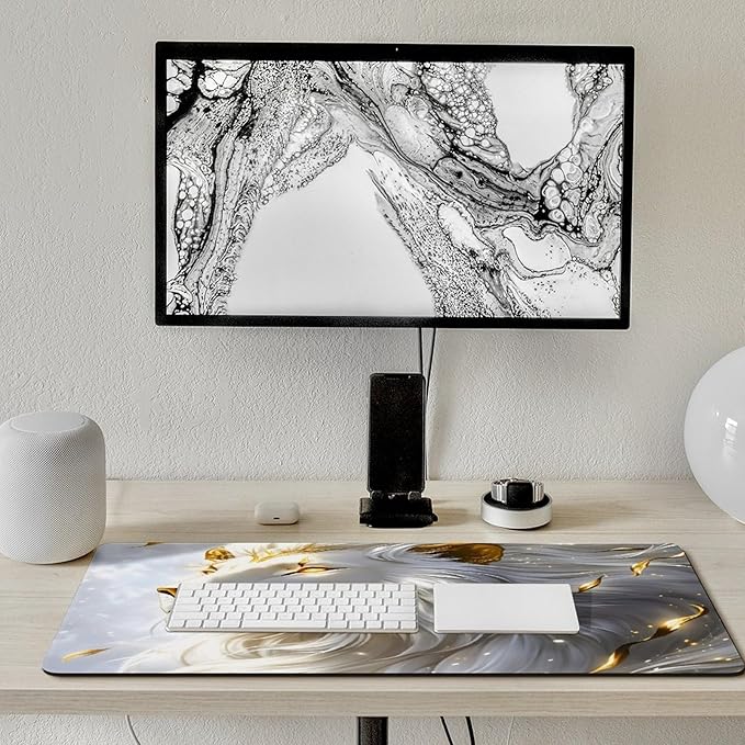 White Male Lion Desk Mat Desk Pad Large Mouse Pad Anti-Slip Big Mousepad with Stitched Edges Computer Mouse Pads for Gaming Home Office Work 16x36