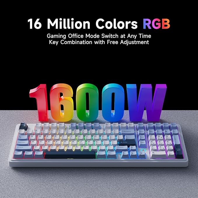 NACODEX AK980 Wired Mechanical Gaming Keyboard 98% Gasket Hot Swappable Keyboard with RGB Backlit PBT Keycaps Five-Layer Padding 101 Keys Gaming Keyboard White Blue