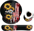 Keyboard Wrist Rest and Mouse Pad Wrist Support Set with CoasterComfortable for Easy TypingPain ReliefMemory Foam Keyboard Pad Set for Laptop MacAmerican Flag Sunflower