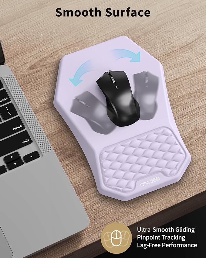 Ergonomic Mouse Pad Wrist Rest Support Massage Design Surface for Carpal Tunnel Pain Relief Memory Foam Non-Slip PU Base for Computer Desk Purple