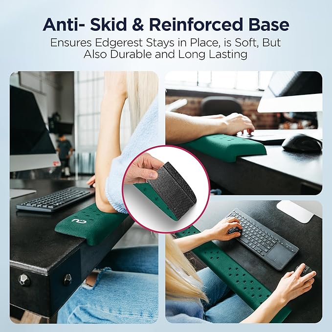 EdgeRest PostureUp L-Shaped Desk Long Wrist Rest Elbow Forearm &amp Wrist Comfort Support for Table or Desk Edge Non-Slip Memory Foam Padding Ergonomic Design for Work Universal Fit Forest Gree