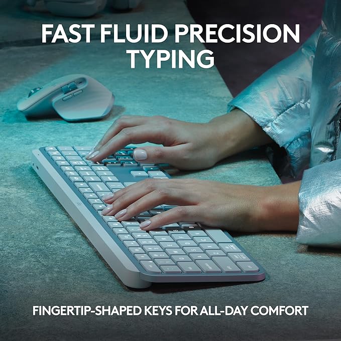 Logitech MX Keys S Wireless Keyboard Low Profile Fluid Precise Quiet Typing Programmable Keys Backlighting Bluetooth USB C Rechargeable for Windows PC Linux Chrome Mac - Pale Grey