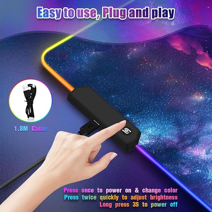 RGB Mouse Pad Led Desk Mat I 31.5 x 11.8 Inch Large Mouse Pad I XL Oversized Big Mouse mat 14 Led Light Modes I Anti-Slip Rubber Base Waterproof Keyboard Pad for PC Gaming I Starry Mountains