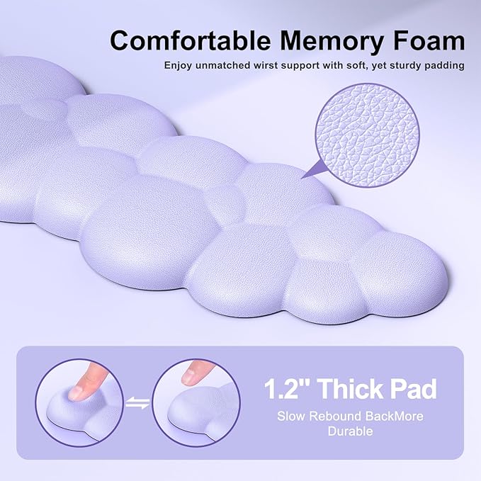 Cloud Mouse Pad with Wrist Rest Cloud Keyboard Wrist Rest Mouse Pad Wrist Support Ergonomic Keyboard Mouse Wrist Support (Purple)
