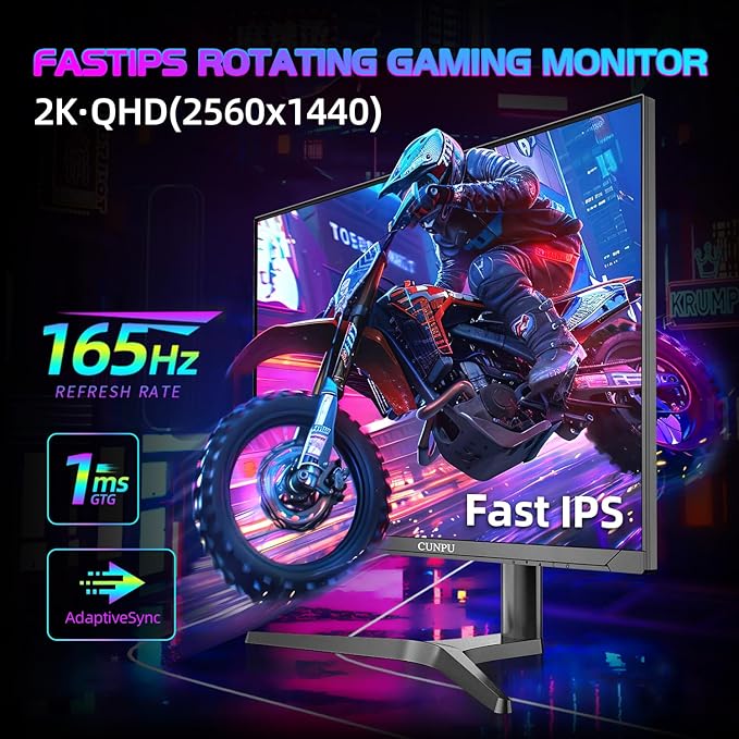 32 Inch Gaming Monitor QHD (2560 x 1440) 2K IPS Panel 165Hz 1ms GTG sRGB 100%Freesync HDR10 VESA MountableDisplayport HDMI Height/Tilt/Swivel/Pivot Adjustment PC Monitor for Gamers