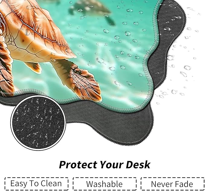 Turtle Swimming Desk Mat Mouse Pad 31.5 x11.8 XL Extended Mousepad Huge Mouse Pads with Stitched Edges Desk Pad for Work Game Office Home