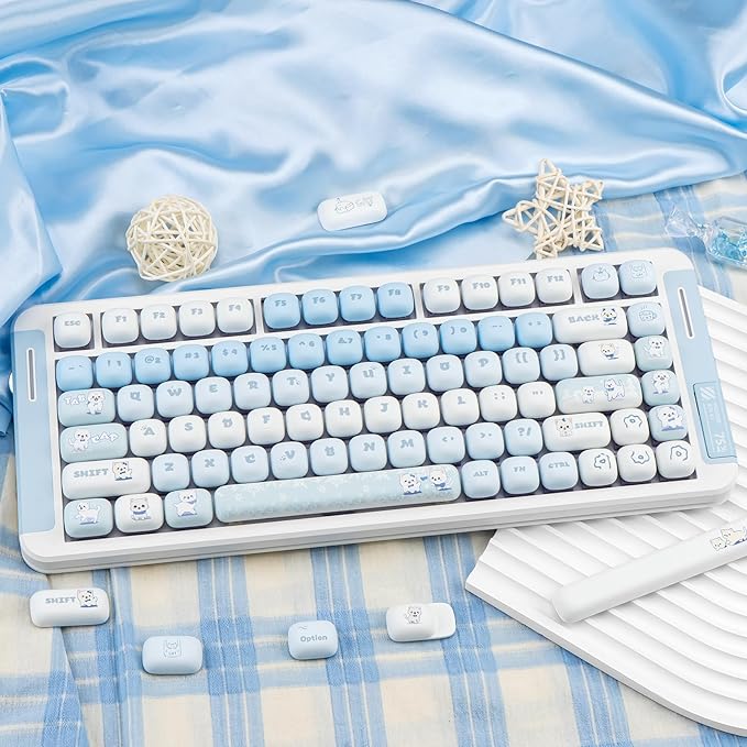 Cute PBT Keycaps Blue MOG Profile 140 Keys Novelty Round Keycap Kawaii Custom Keycap for Gateron Cherry MX Switches Mechanical Keyboard