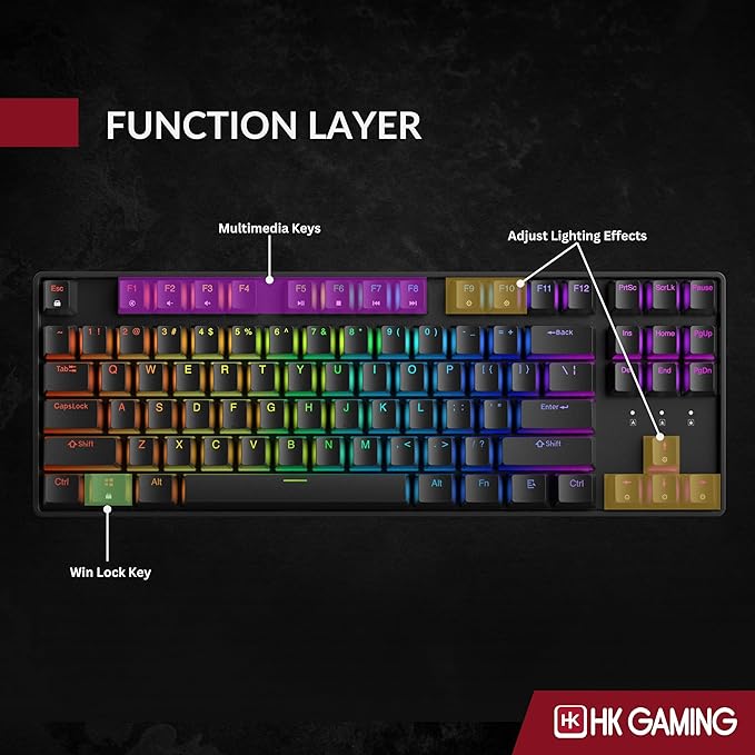 HK GAMING GK80 TKL v3 | Hotswap Mechanical Gaming Keyboard | Tenkeyless 87 Keys Multi Color RGB LED Backlit for PC/Mac Gamer | US Layout (Black Mechanical Brown)