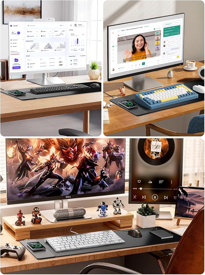 2-in-1 Mouse Pad with Magnetic Wireless Charging Gaming Mouse Pad 31.5x15.8 Large Desk Mat for Laptop/Keyboard Waterproof Smooth Surface Non-Slip Base No Adapter