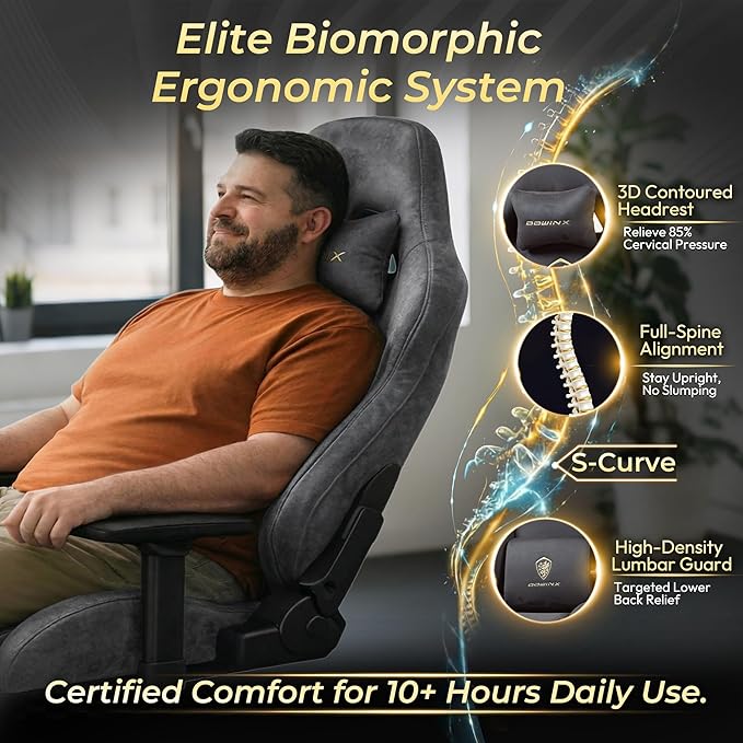 Dowinx Big and Tall Gaming Chair with Suede Fabric Breathable Game Chairs for Adults with Oversized Thick Seat for 440lbs Ergonomic Gamer Chair for Streaming &amp Long Gaming Sessions Grey