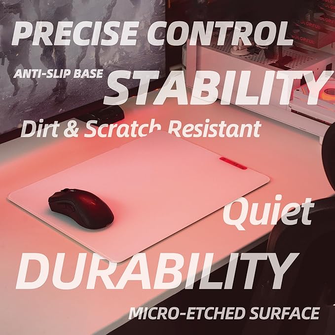 Glass Gaming Mouse Pad - Premium Glass Pad with Anti-Slip Rubber Base - Smooth Precise Tracking Durable Surface for High-Speed Gaming Ideal for FPS Players (White-50 * 40CM)