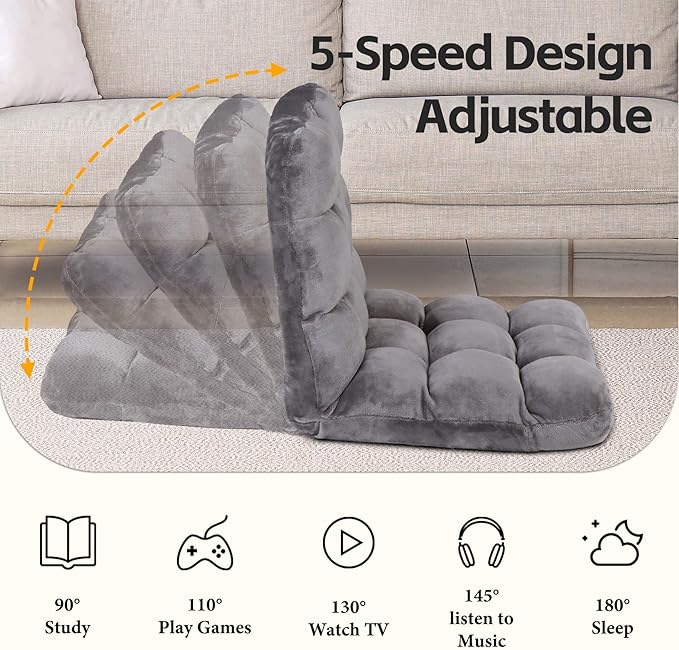 SUPER DEAL 14-Position Folding Floor Chair Gaming Sofa Cushioned Padded Reclining Bed Lounge Couch Seating for Comfy Reading Reading Gaming Relaxing Watching TV