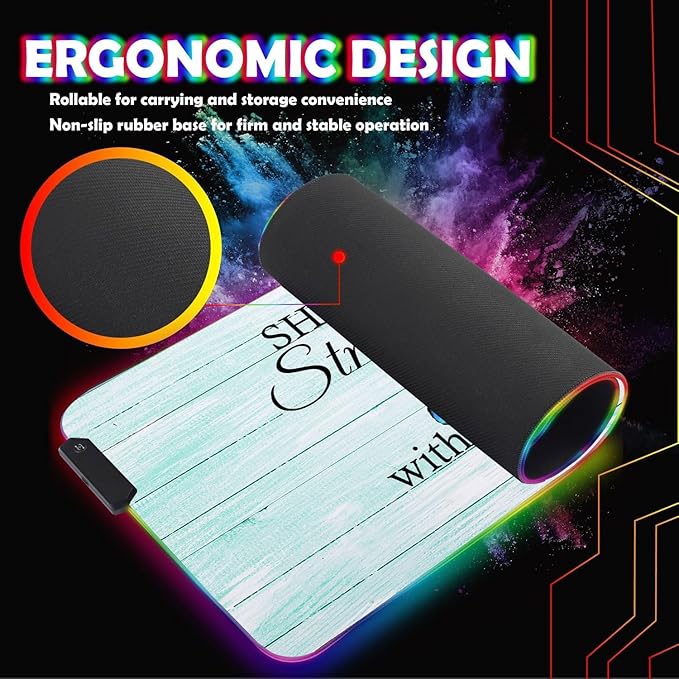 Customized RGB Gaming Mouse Pad and Coffee CoasterLarge Glowing Led Anti-Slip Rubber Base Computer Keyboard Desk Mouse Mat 31.4x11.8 InchPink Hyacinth Bible Verse Proverbs 31-25
