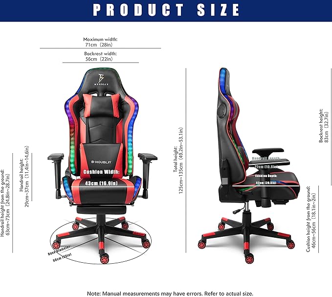 TBQATNTS Gaming Chair with Massage and SpeakersErgonomic Video Gaming Chair with Footrest and Lumbar SupportRGB Racing Gaming Chair Computer Chair for Adults and Teens 400lb.Red