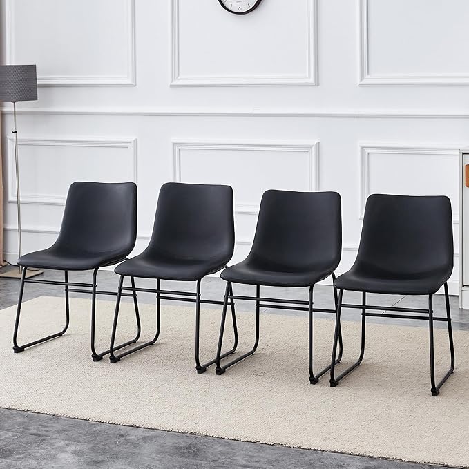 Classic Black PU Leather Chair A Stylish Seat Suitable for Modern Minimalist and Industrial Style Settings.
