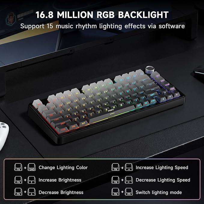 AOC GK330 Gaming Keyboard Hot Swappable Wireless Mechanical Keyboard Support BT/2.4GHz/USB-C RGB Backlit Pre-lubed Reaper Switches Anti-ghosting 75% Gasket Custom Keyboard with Five-Layer Padding