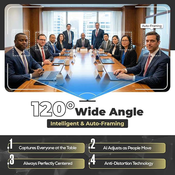 All-in-One 4K Video Conferencing Camera System AI Auto-Tracking 120° Wide-Angle 6 Microphones &amp Dual Speakers Noise Reduction USB Plug &amp Play for Zoom Teams Google Meet PC &amp Laptop