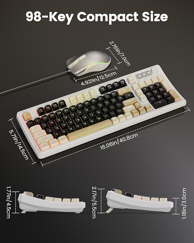 SABLUTE Wired Gaming Keyboard and Mouse RGB Backlit Mechanical Feel PC Gaming Keyboards Multimedia Knob&amp Anti-Ghosting Ergonomic Premium Leather Wrist Rest for Game (White)