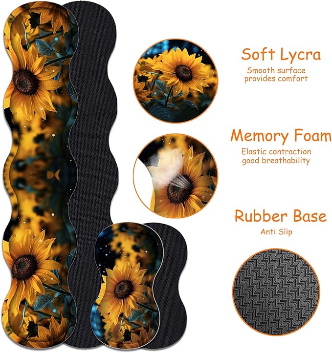 4 in 1 Mouse Pad Combo Large Gaming Mouse Pad + Keyboard Wrist Support + Mouse Wrist Rest + Coaster Table Pad with Stitched Edge Ergonomic Wrist Pad Set Sunflower You are My Sunshine