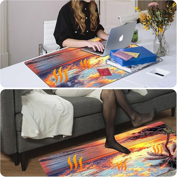 Warm Desk Pad Warm Mouse Pad Gaming Office Desk Matwith 3 Levels Heated &amp 3 Hours Auto Shut - 31.5 x 13 inch PU Leather Laptop Keyboard Mat for Home Office Hand WarmerCoconut Trees Sunset -105