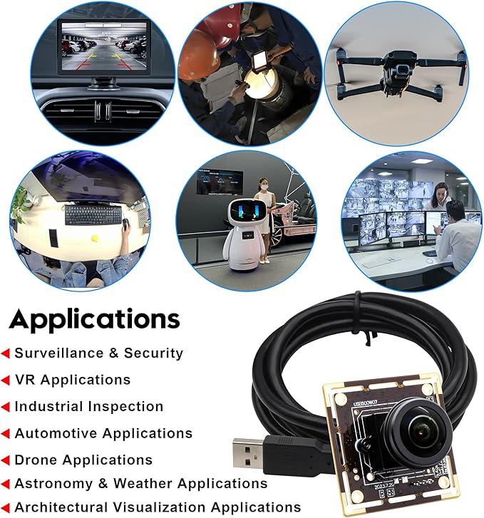 SVPRO 5MP 30FPS Fisheye USB Camera Module 200 Degree Ultra Wide Angle Webcam Board IMX335 Sensor Low Light Computer Vision Industrial Security Camera for PCRaspberry Pi Jeston Nano(M12 Lens)