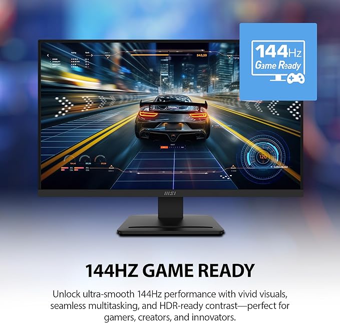 msi PRO MP273W E14A 27-inch IPS 1920 x 1080 (FHD) Gaming Office Monitor 144Hz Free-Synch HDMI DisplayPort VGA Port VESA Mountable Tilt Speaker 4-Side Slim Bezel 1ms White