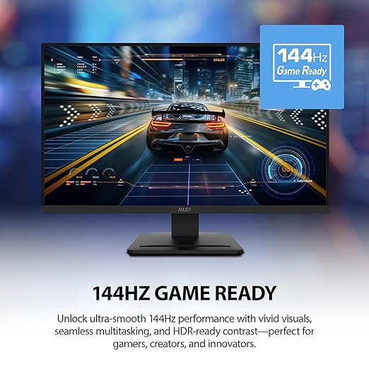 msi PRO MP273L E14 27-inch IPS 1920 x 1080 (FHD) Gaming Office Monitor 144Hz Adaptive-Synch HDR Ready HDMI VGA PortVESA Mountable Tilt 4-Side Slim Bezel1ms Black