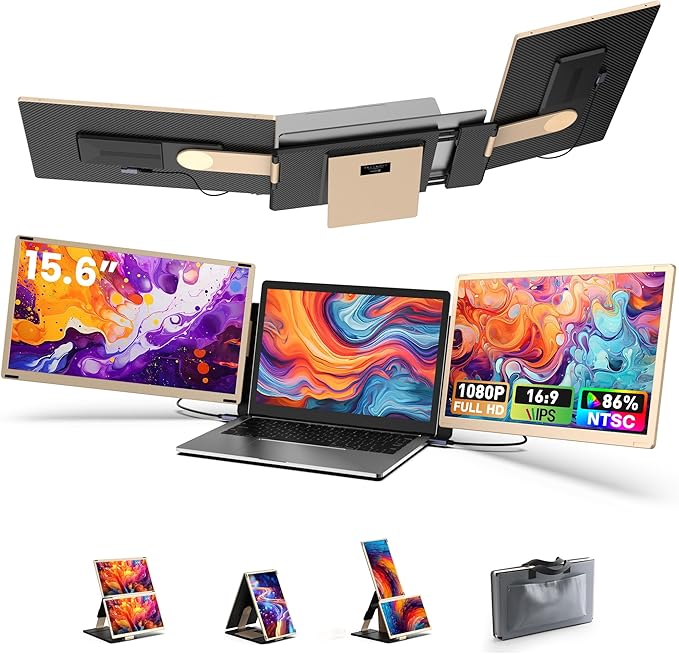 Laptop Screen Extender 15.6'' Laptop Monitor Extender with 86% NTSC FHD 1080P Display Detachable Triple Portable Monitor Compatible with Windows/Mac/DeX/Chrome Also Works with Desktop/Mini PC