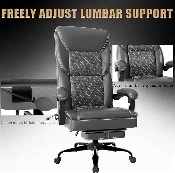Gaming Chair Office Chair with Inflatable Lumbar Support Ergonomic Comfortable Wide Computer Chair with Footrest and Linked Soft Armrests High Back 3D Enveloping Seat Cushion