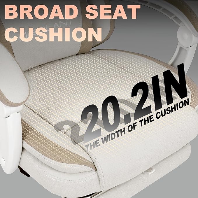 Misolant Gaming Chair Fabric Gamer Chair with footrest for Adults High Back Ergonomic Computer Game Chair with Adjustable Headrest and Massage Lumbar Support 90-155° Recline Free Beige
